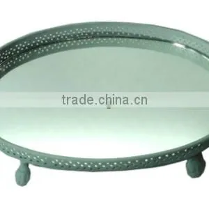 Silver Polishe Round Metal Tray With Handles thumbnail-1