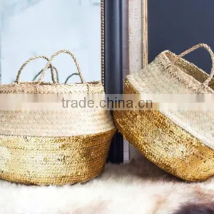 Gold/ Silver Sequin Seagrass Basket/ Storage Seagrass Basket thumbnail-3