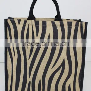 PP Laminated Jute Tote Bag With Padded Rope Handle & With One Color Two Side Zebra Texture Print thumbnail-1