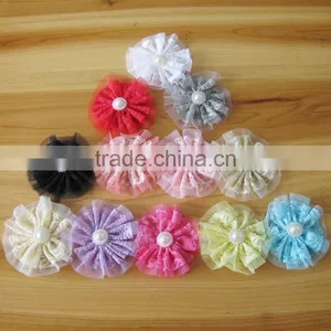 Lace Flower With Pearl Bead in Center for Kids Hair Accessories thumbnail-1