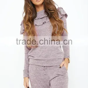 Best Price Sportswear Fitness Loungewear Frill Sweatshirt Jogger Pants Fashion Soccer Training Tracksuit For Womens Clothes thumbnail-3