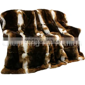 CX-D-58 Natural Color Soft Rex Rabbit Fur Throw Blanket -Genuine Fur Rug thumbnail-5