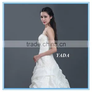 Taffeta Off Shoulder Ruched A Line Floor Length Beaded Mermaid Wedding Dress thumbnail-4