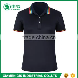 2017 Hot Sale Color Combination Collar Design Women Short Sleeve Blank Polo Shirts thumbnail-6