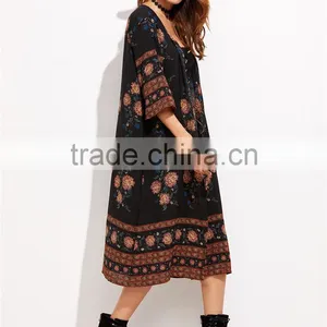 Women Custom Digital Print Flower Print Three Quarter Length Sleeve Kimono Loose Beachwear thumbnail-5
