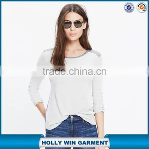 Women Slub Long-sleeve Crewneck Custom t Shirt in Colorblock thumbnail-1