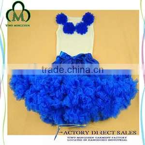 Yiwu Factory Direct Sales Dark Bule Pettiskirt White Top With Flowers Pettiskirt Set for Kids thumbnail-1