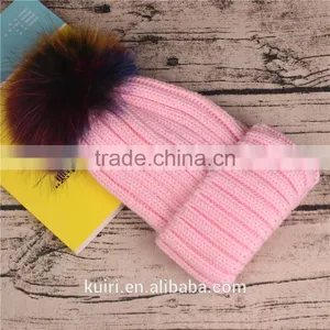 Wholesale Beanie Hats With Raccoon Fur Ball for Women Winter thumbnail-3