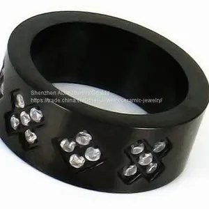 Black Stainless Steel Diamond Rings 8mm For Anniversary thumbnail-2