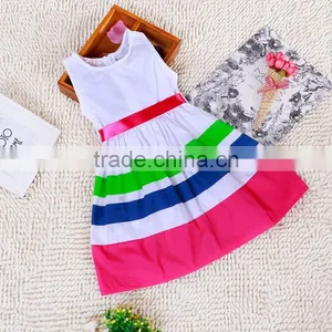 Summer Girls Dress Baby Summer Children's Skirt Children Dress Color Stripe Dress Children's Wear thumbnail-2
