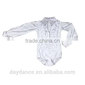 Boys Rhinstone Collar Stage Competition Clothes Kids Long Sleeve Latin Cha-Cha Dance Shirts Leotard thumbnail-4