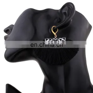 Hot Sales Big Black Semicircle Tribal Embroidery Earrings thumbnail-4