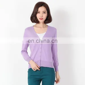 Spring Autumn High Quality Fashion V-neck Custom Latest Design Autumn Long Sleeve Rayon V Neck Cardigan Sweater Design for Women thumbnail-1
