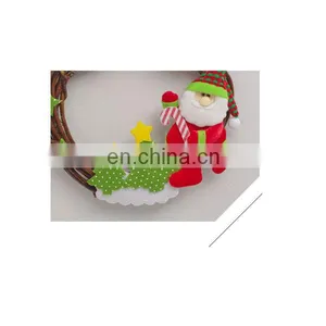 Rattan Cane Santa Claus Christmas Wreath Door Decoration Holiday Wreath Circle Rattan Cane Hanging Decoration thumbnail-2