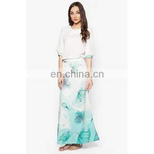 New Arrival White Fashion Dress Digital Printing Women Muslimah Clothing thumbnail-1