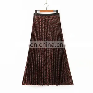 Long Elastane Waist Cheap Leopard Printing Pleats Plus Size Skirts for Fat Women thumbnail-4