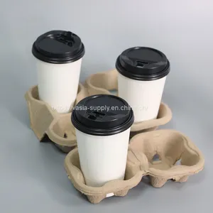 Wholesale Custom 4 Cup Tray Paper Coffee Holder Molded Paper Pulp 4 Cup Drink Carrier thumbnail-1