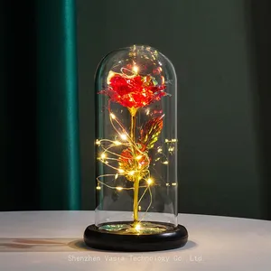 24K Gold Foil Rose in Glass Dome With Colorful LED Light for Women Mom Valentines Mothers Day Gifts Bulk thumbnail-4