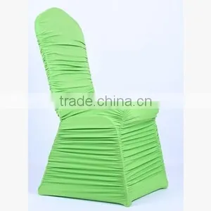 Green Wrinkle Stretch Banquet Chair Cover, Elegant Ruffled Elastic Spandex Chair Cover thumbnail-1