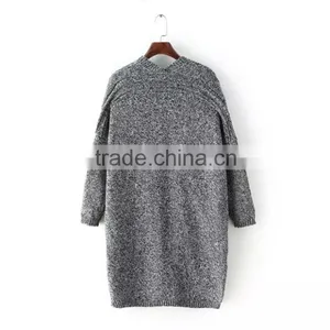 Deep V-neck Long Sweater Coat Lady Knitting Long Sweater Cardigan With Pockets thumbnail-2
