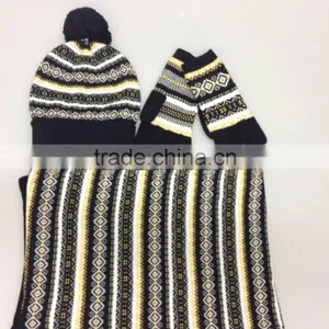 China Supplier Wholesale Knitting Hat Gloves and Scarf Sets thumbnail-1
