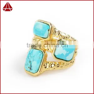 Three Stone Turquoise Ring Size:6~8 thumbnail-3