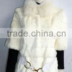 RBT13010 Rabbit Fur Coat With Fox Fur Collar thumbnail-1