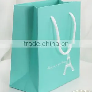 Customized Blue Paper Shopping Bag With Gold Logo Print thumbnail-5