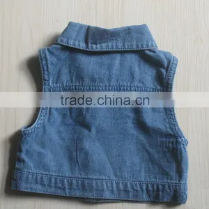 Wholesale Kids Customized Denim Jacket Without Sleeve Baby Washed Denim Jacket thumbnail-2