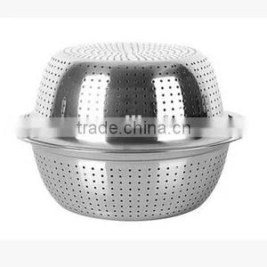 Hot Sale Stainless Steel Colorful Fruit Basket With Handle Sstainless Steel Fruit Bowl With Standing, Metal Leaking Bowl thumbnail-2