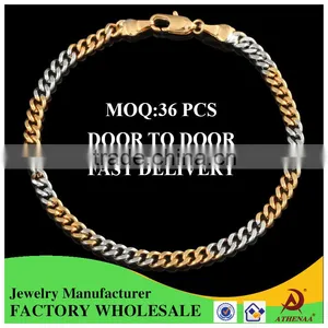 ATHENAA Two Tone Gold Plated Figaro Copper Bike Chain Bracelets thumbnail-1
