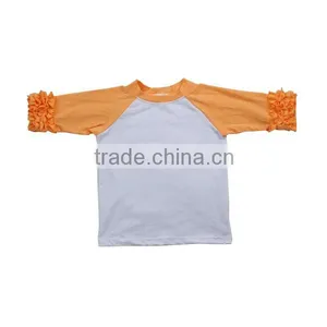 Wholesale Children's Boutique Clothing Kids Tshirt Round Neck Ruffle Raglan Shirt Deisgn Children t Shirt thumbnail-4