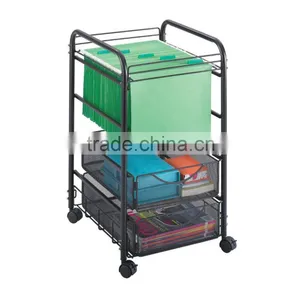 Icegreen Black Mesh Open File Cart With 2 Storage Drawers thumbnail-1