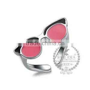 925 Solid Sterling Silver Glue Pink Sun Glasses Kawaii Ring Adjustable Ring Fashion Women Jewelry 6260559 thumbnail-1