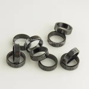 Black Zirconia Ceramic Rings With Letter , Women's Engagement Ring thumbnail-3