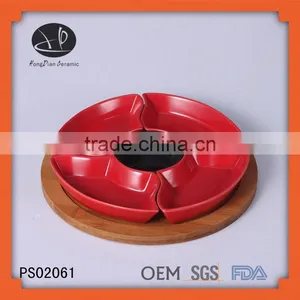 Custom Bamboo and Ceramic Chip and Dip,high Quality Food Serving Tray thumbnail-1