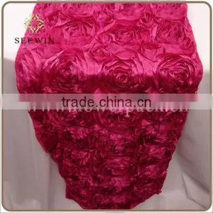 Plain Dyed Pattern and Satin Fabric,100% Polyester Satin Material Satin Rose Embroidery Table Runner/wedding Deco Rosette Table thumbnail-1