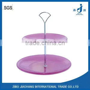 Red Color Glass Dinning Plate Set With Sliver Plating Metal Stand thumbnail-1