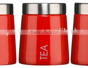 Stainless Steel Lip Set 3 Pcs Tea Coffee Sugar Canisters thumbnail-1