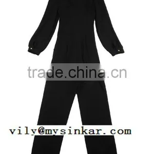 Woven Beaded Long Sleeve One Button Pleated Good Quality Women Jumpsuit thumbnail-5