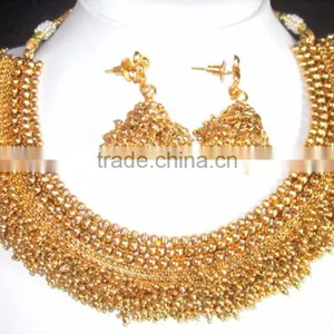 GOLD PLATED TEMPLE DESIGN Necklace RAMLEELA EARRING Set thumbnail-1