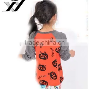 Wholesale Chidren Lovely Cat Pattern Print All Cotton Long Raglan Sleeve Hoodie for Girl thumbnail-4