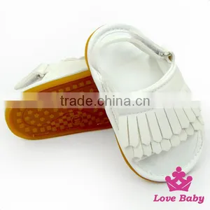 Wholesale Hot Sale Summer Infant Unisex Plain White Tassel Buckle Baby Prewalker Barefoot Sandals Shoes thumbnail-1