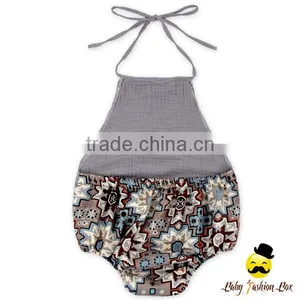 Harem Style Gray Color Halter Fringe Infant Newborn Baby Boy Vintage Romper Grows Clothes thumbnail-1