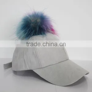 Myfur Man Suede Baseball Cap And Hat With Real Red Fox Fur Pom Puff thumbnail-1