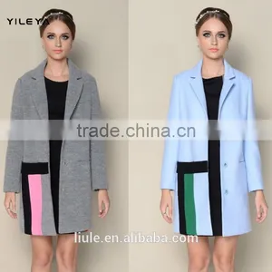 Custom Made Contrasting Colored Elegant Grey Blue French Fashion Winter Coats thumbnail-1