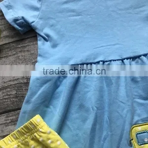 Back to School 3-8years Old Girls Outfit Clothes School Bus Clothing Aqua Yellow Ruffles Cotton Capris With Matching Accessories thumbnail-3