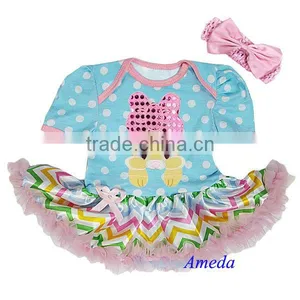 Easter Bling Bow Bunny Blue Polka Dots Pastel Chevron Tutu Bodysuit Pettiskirt NB-18M thumbnail-1