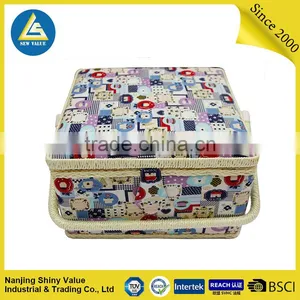 Single Handle Sewing Baskert With Sewing Kit Accessories , Various Colors And Patterns thumbnail-3