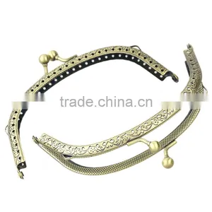 Metal Frame Kiss Clasp Arch For Purse Bag Antique Bronze Ball Flower Pattern Carved 12.5x7cm(Open:13x12.5cm),3pc,Jewelry thumbnail-1